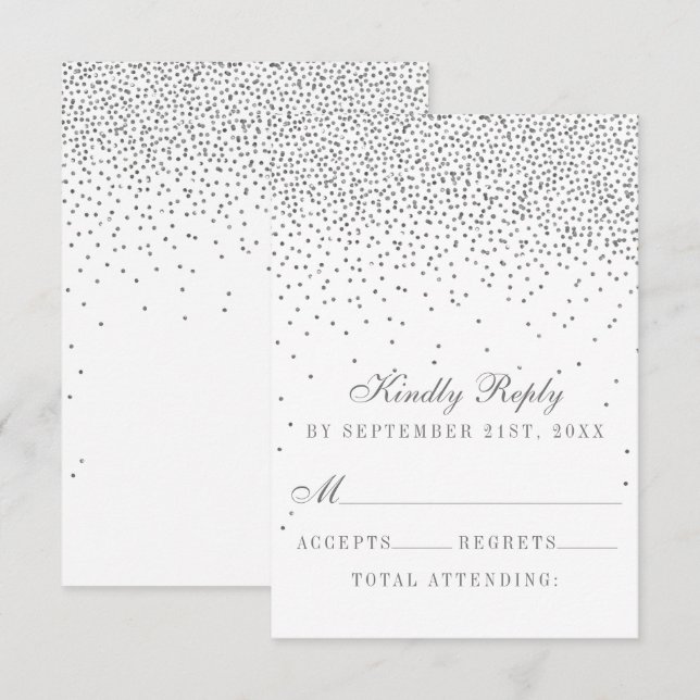 Vintag Glam Silver Confetti Wedding RSVP Karte (Vorne/Hinten)