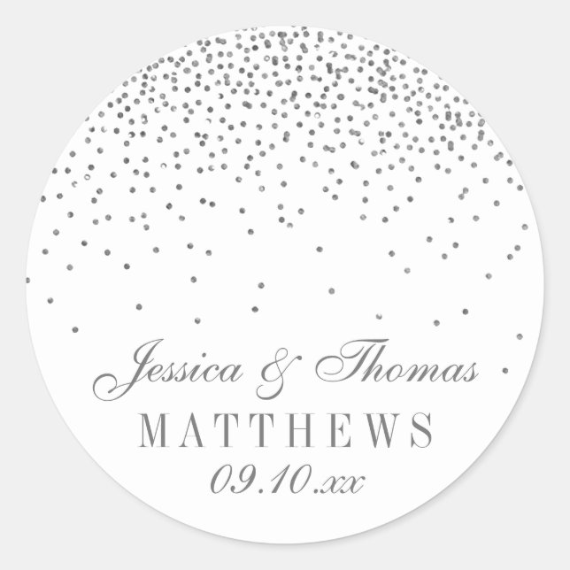 Vintag Glam Silver Confetti Wedding Stickers (Vorderseite)