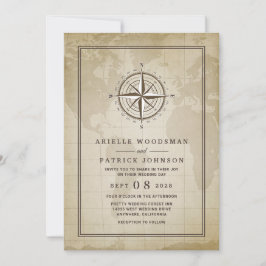 Vintag Globe Nautical Compass Hochzeitseinladungen Einladung