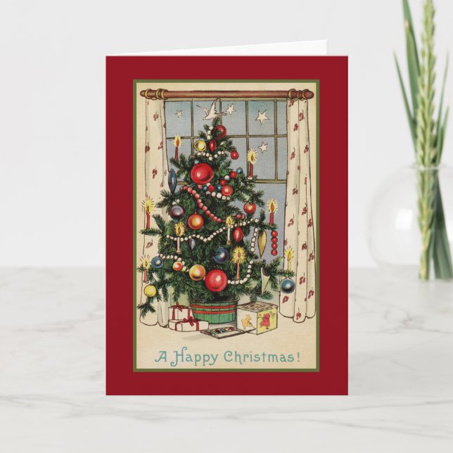 Vintag glücklicher Weihnachtsbaum Feiertagskarte (Vorderseite)