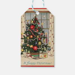 Vintag glücklicher Weihnachtsbaum Geschenkanhänger