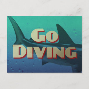Vintag Go Diving Scuba Postkarte
