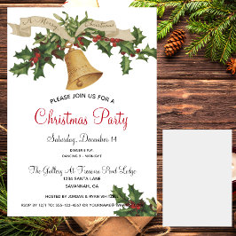 Vintag Gold Bell Holly Weihnachts-Dinner Party Einladung