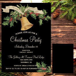 Vintag Gold Bell Merry Xmas Ribbon Dinner Party Einladung