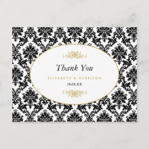 Vintag Gold Black & White Damask Hochzeitsdank Postkarte