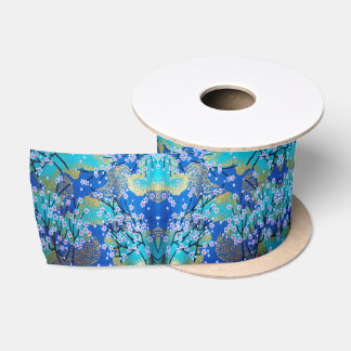 Vintag Gold Blue Japanisch Kimono Blume Satinband
