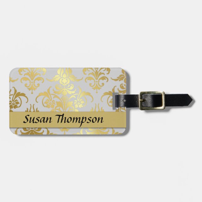 Vintag Gold Damask Ribbon Gepäckanhänger (Vorderseite horizontal)
