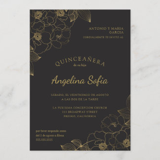 Vintag Gold Floral Quinceanera Einladung