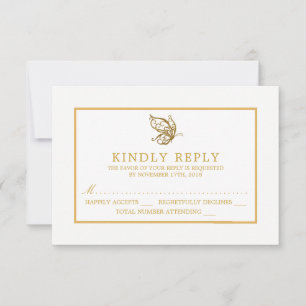 Vintag Gold Glitzer Butterfly Wedding RSVP