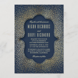 Vintag Gold Glitzer Confetti Navy Hochzeit Einladung