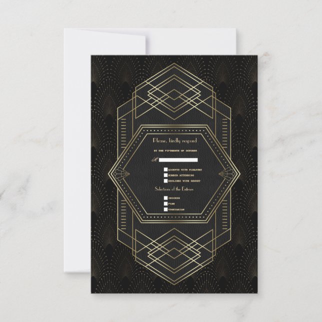 Vintag Gold Great Gatsby 20s Wedding RSVP Karte (Vorderseite)