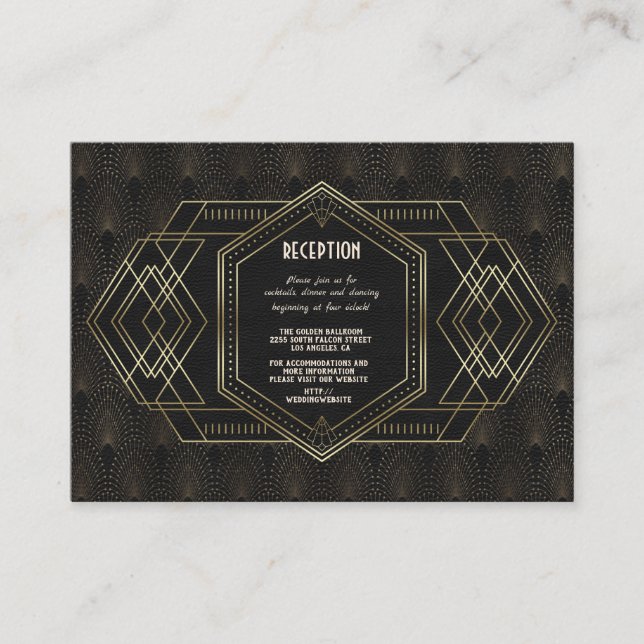 Vintag Gold Great Gatsby Hochzeitsempfang Begleitkarte (Vorderseite)