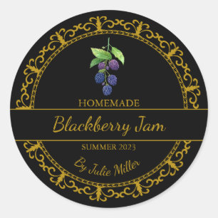 Vintag Gold-Homemade-BlackBerry-Jam-Label Schwar Runder Aufkleber