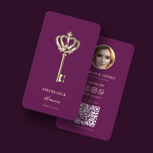 Vintag Gold Key Real Anwesen Agent QR Foto Visitenkarte