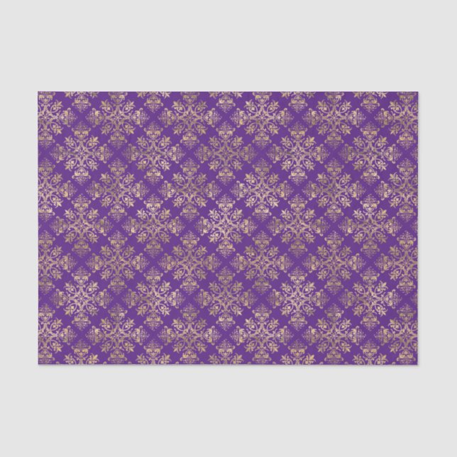 Vintag Gold Lila Damask Seidenpapier (Vorderseite)