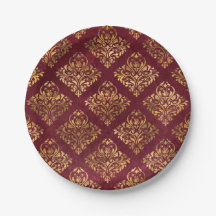 Vintag Gold Maroon Damask Muster