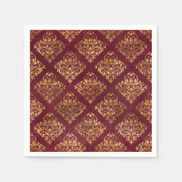 Vintag Gold Maroon Damask Muster Serviette