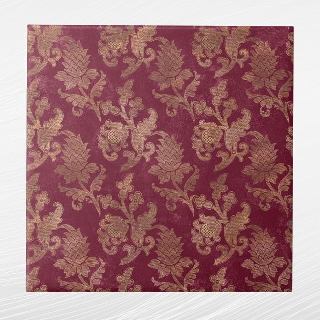 Vintag Gold Maroon Floral Damask Fliese (Von Creator hochgeladen)
