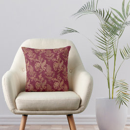 Vintag Gold Maroon Floral Damask Kissen
