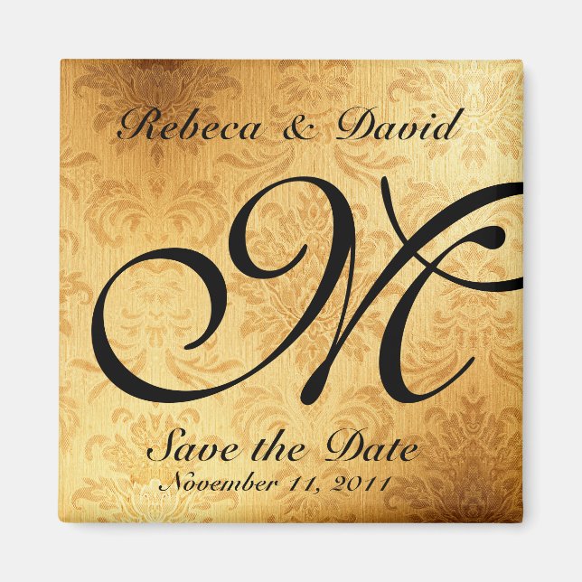 Vintag-Gold-Monogramm Save the Date Magnet (Vorne)