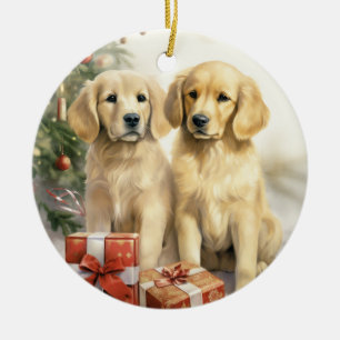 Vintag Golden Retriever Keramik Ornament