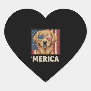 Vintag Golden Retriever "Merica Flag Herz-Aufkleber