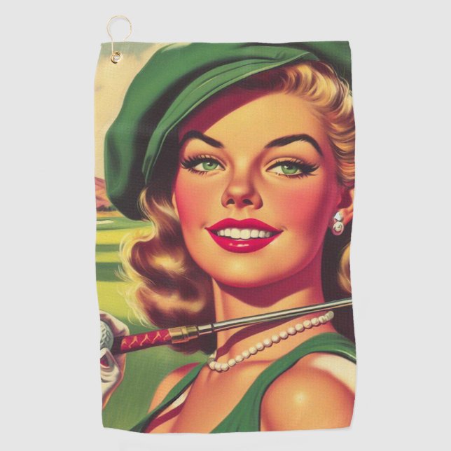 Vintag Golf Girl Golfhandtuch (Vorderseite)
