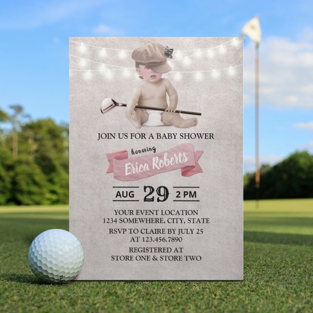 Vintag Golf Girl Sport Thema Kinderdusche Einladung (Von Creator hochgeladen)