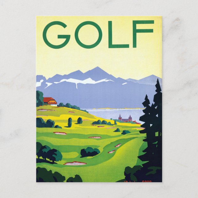 Vintag Golf Lausanne Schweiz Reisen Postkarte (Vorderseite)