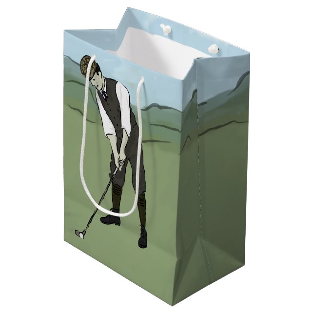 Vintag Golfer V1 Art Mittlere Geschenktüte (Vorderseite Schrägansicht)