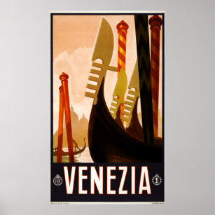 Vintag Gondola Venezia Italien Reisen Poster