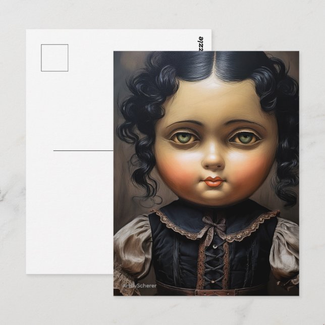 Vintag Goth Doll Postkarte - Seltsames Ambiente (Vorne/Hinten)