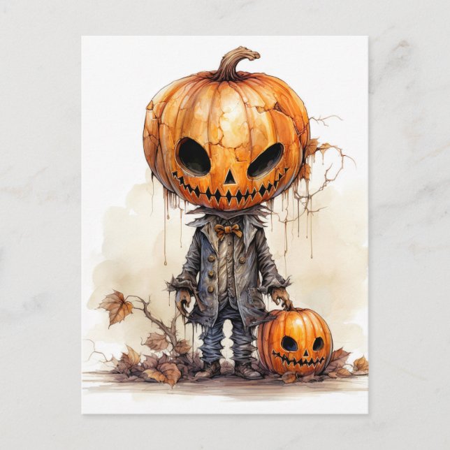 Vintag Gothic Halloween Pumpkin Fiend Postkarte (Vorderseite)