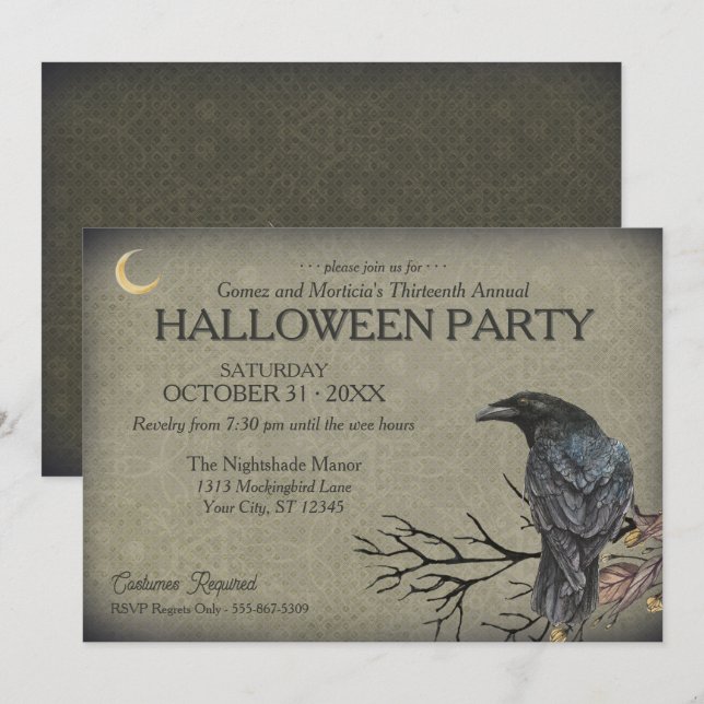 Vintag Gothic Raven Halloween-Party Einladung (Vorne/Hinten)