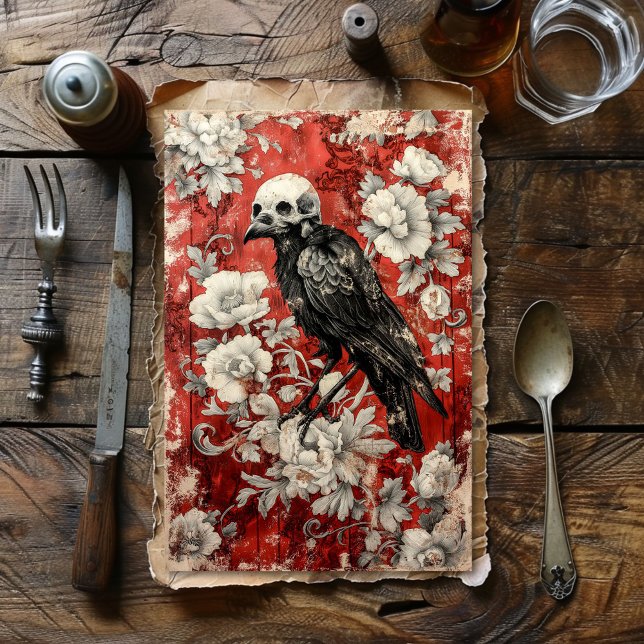 Vintag Gothic Red Floral Raven Decoupage Seidenpapier (Von Creator hochgeladen)