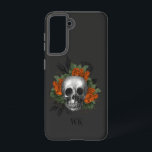 Vintag-gotische Orange-Rose Skull Monogramm Samsung Galaxy Hülle<br><div class="desc">Whimsikal Vintag gotische Handy Gehäuse mit orangefarbenen Rose in einem Schädel.</div>
