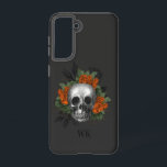 Vintag-gotische Orange-Rose Skull Monogramm Samsung Galaxy Hülle<br><div class="desc">Whimsikal Vintag gotische Handy Gehäuse mit orangefarbenen Rose in einem Schädel.</div>