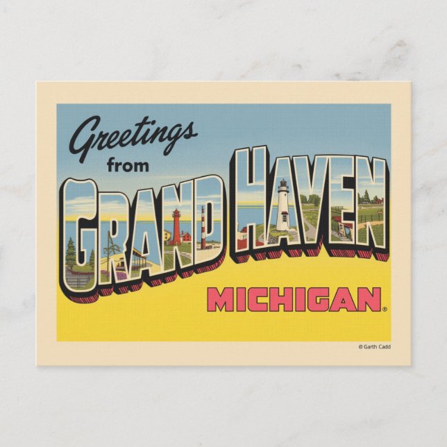 Vintag Grand Haven Travel Postkarte (Vorderseite)