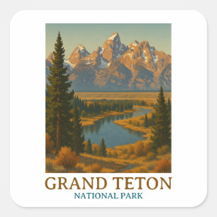 Vintag Grand Teton Nationalparkreise Quadratischer Aufkleber