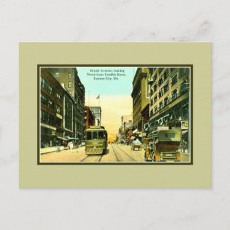 Vintag Grant avenue, streetcar, Kansas City MO Postkarte