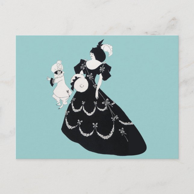Vintag Graphic Bold Aubrey Beardsley Woman Man Postkarte (Vorderseite)