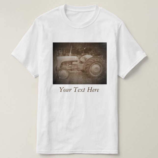 Vintag Graue Masseeisengittertraktor Foto sepia T-Shirt (Design vorne)