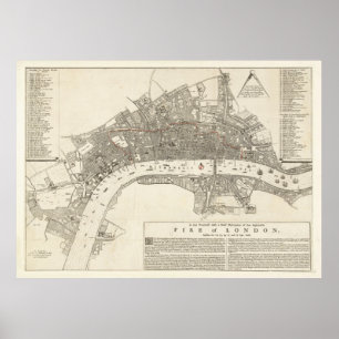 Vintag Great Fire of London Map (1666) Poster