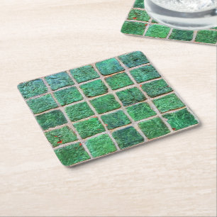 Vintag Green Azulejo Keramik Tile Rechteckiger Pappuntersetzer