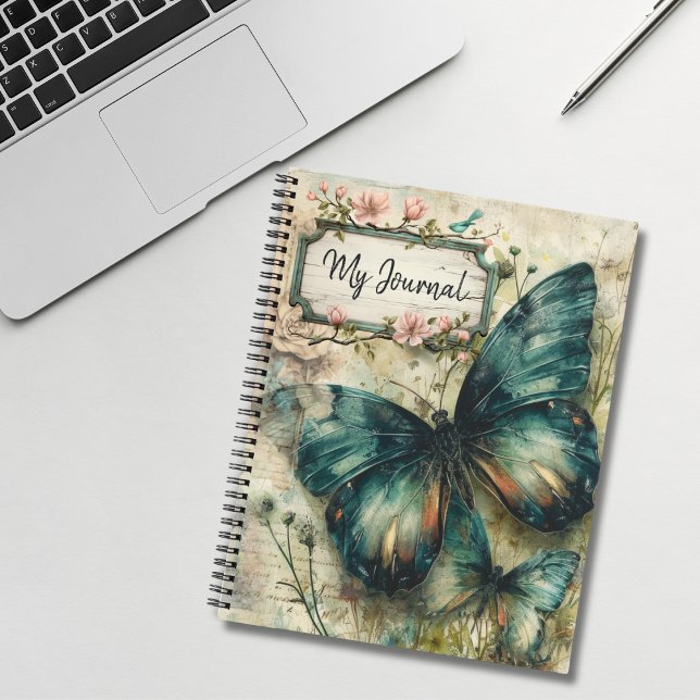 Vintag Green Butterfly Collage Journal Notizbuch (Von Creator hochgeladen)