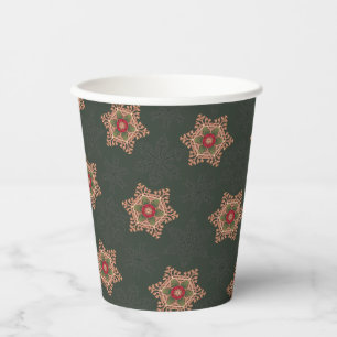 Vintag Green Christmas Holly Celtic Star Pattern Pappbecher