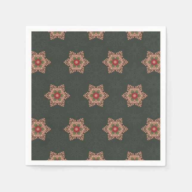 Vintag Green Christmas Holly Celtic Star Pattern Serviette (Vorderseite)