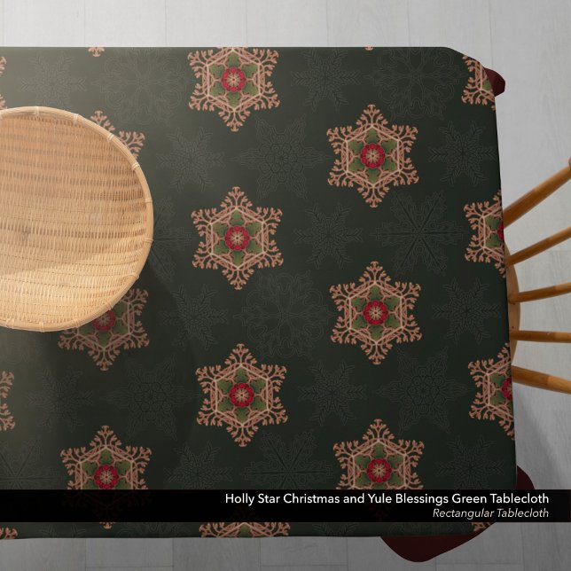 Vintag Green Christmas Holly Celtic Star Pattern Tischdecke (Holly Star Christmas and Yule Blessings Green Tablecloth)