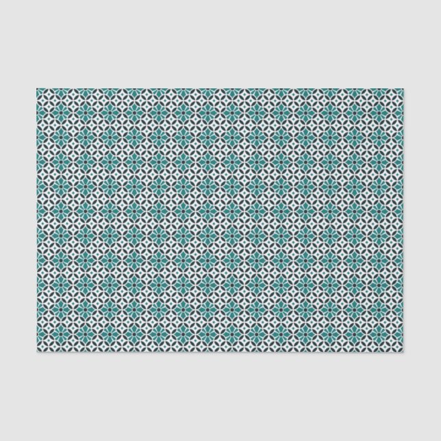 Vintag Green Dark Barcelona Star Tile Geometric Seidenpapier (Vorderseite)