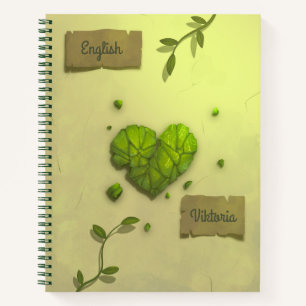 Vintag Green Floral Heart School Notebook Notizbuch